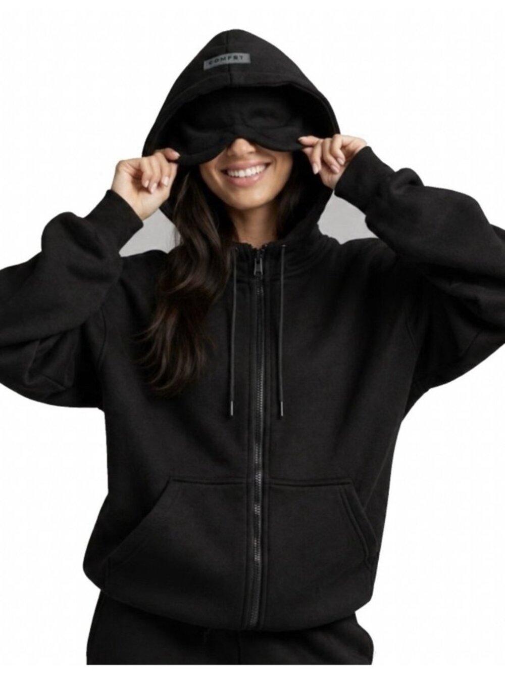 NEW Comfrt Medium Unisex Airplane Mode Travel Zip Hoodie Unisex Black Obsidian